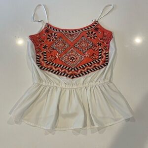 Vintage Abercrombie and Fitch Boho Embroidered Peplum Tank Top Y2K S